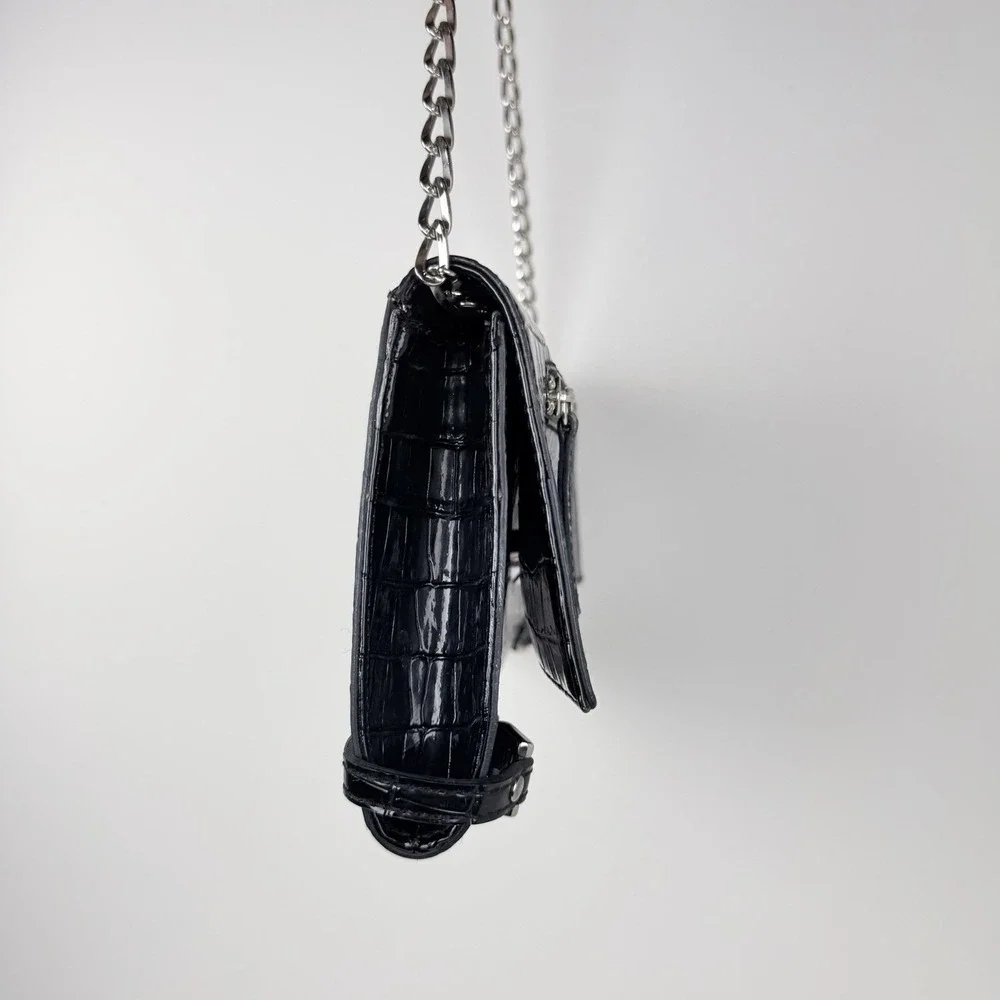 GUESS Black Croc Embossed Shoulder Bag Silver Chain Strap Vintage Y2K Purse